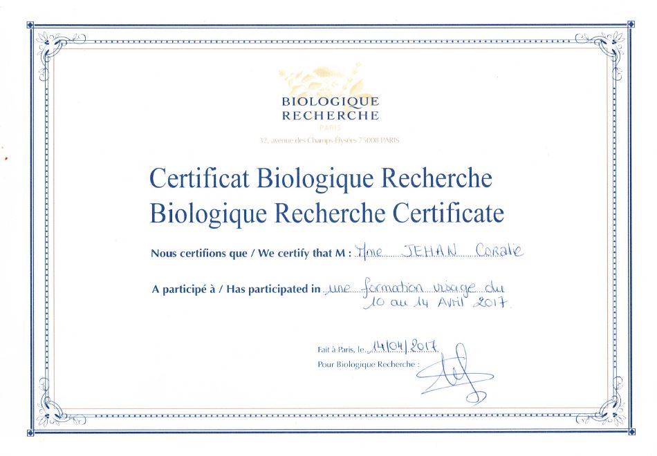Certificat Biologique Recherche Coralie Jehan